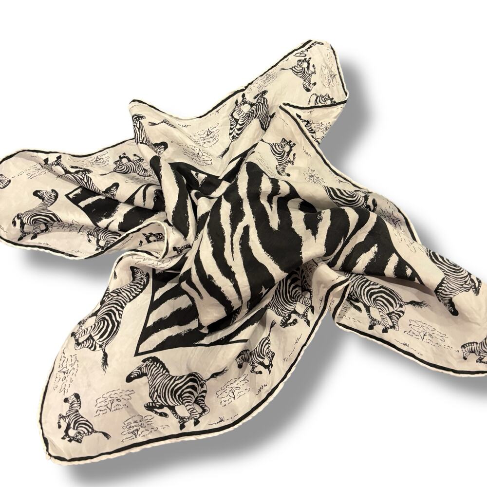 Burmel Black & White Zebra Print Silk Blend Scarf
